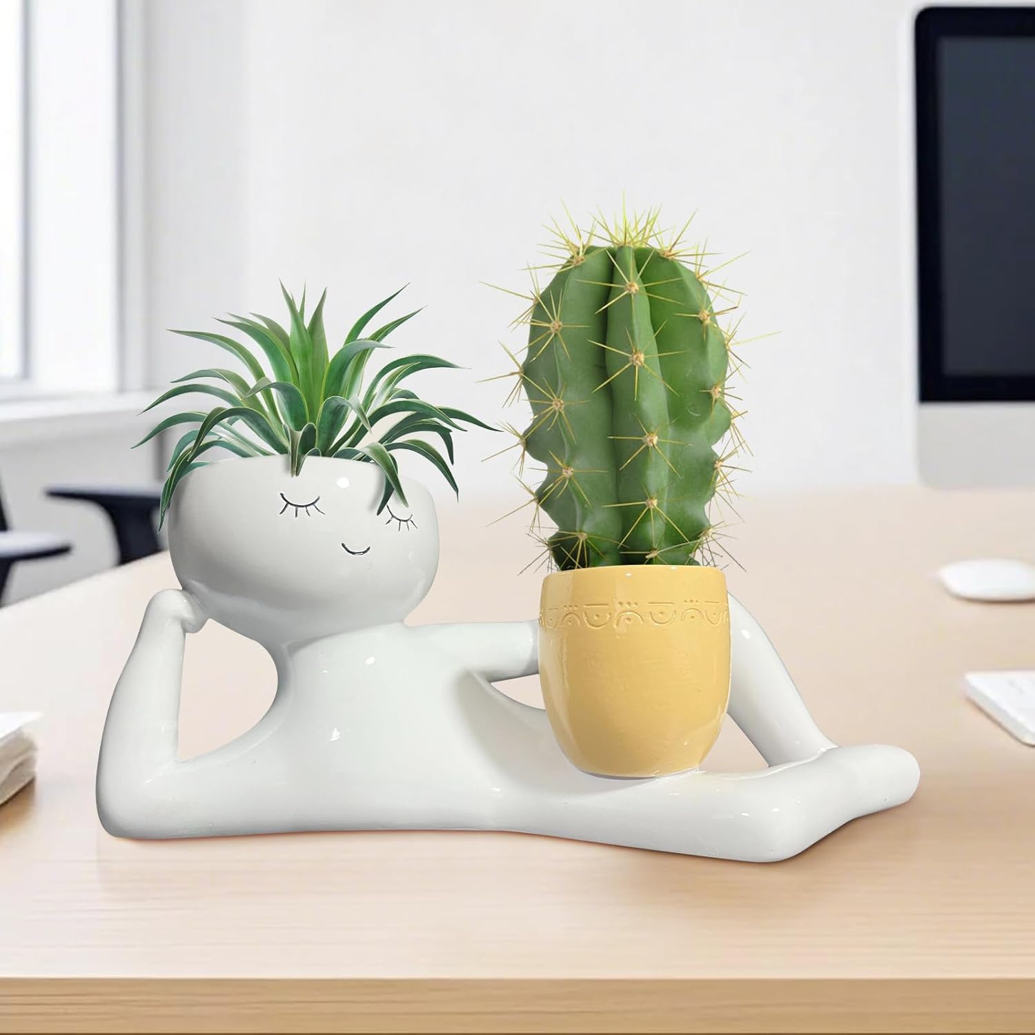 Lazy Little Guy Planter Unique - Cactus Mix Pot ulasan dan harga