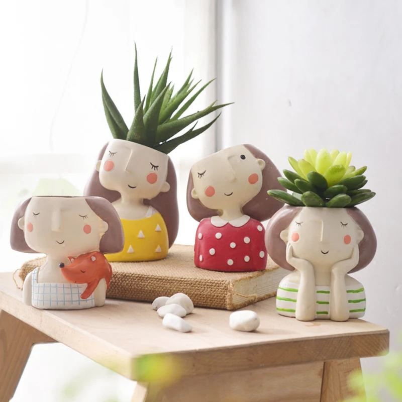 Lovely Girl Flower Pot for Suc - Cactus Mix Pot ulasan dan harga
